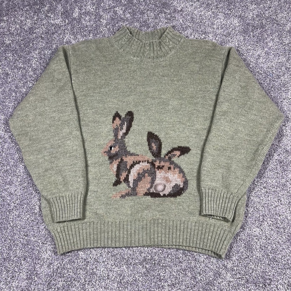 Vintage Hana-no Knit Yoshimura Japanese Wool Rabbit Sweater Cottagecore Hare 3D
